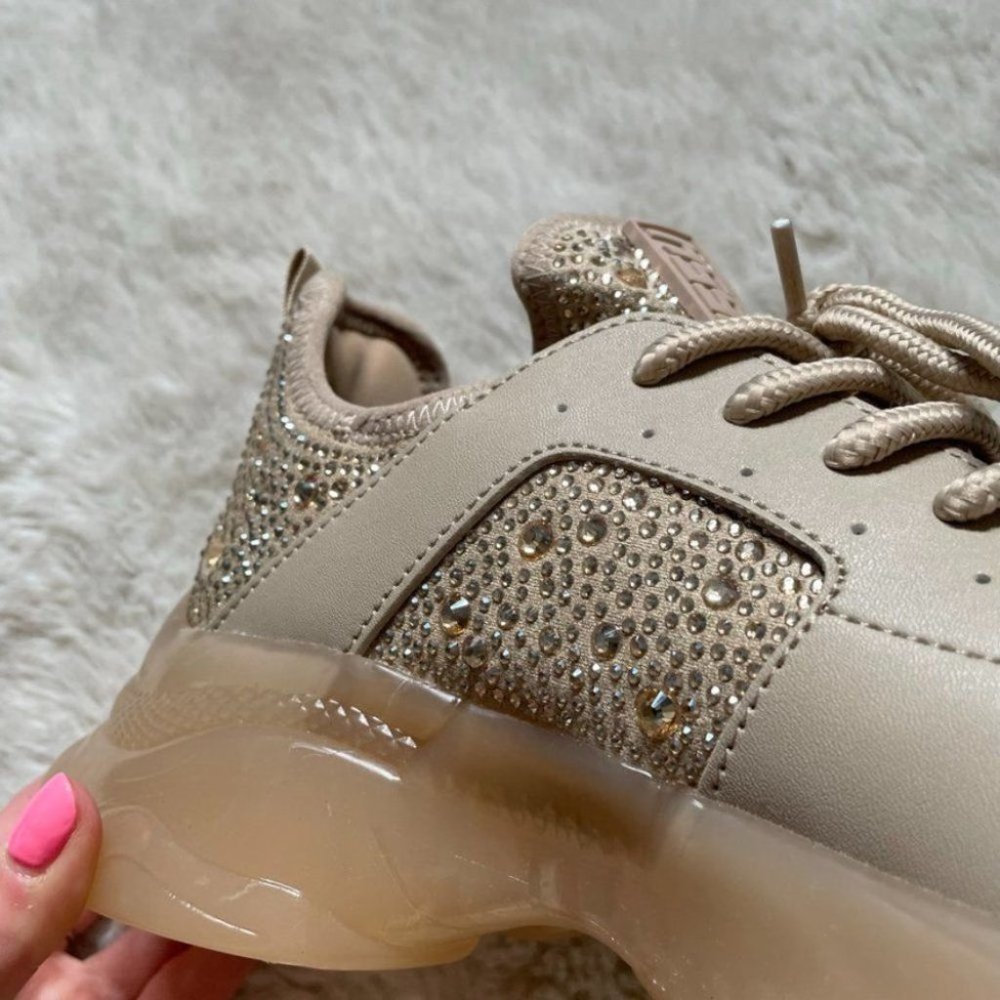 Steve Madden Maxima Rhinestone Crystal Tan Blush Sneakers Shoes Runners Sz  7.5 - Picture 8 of 10